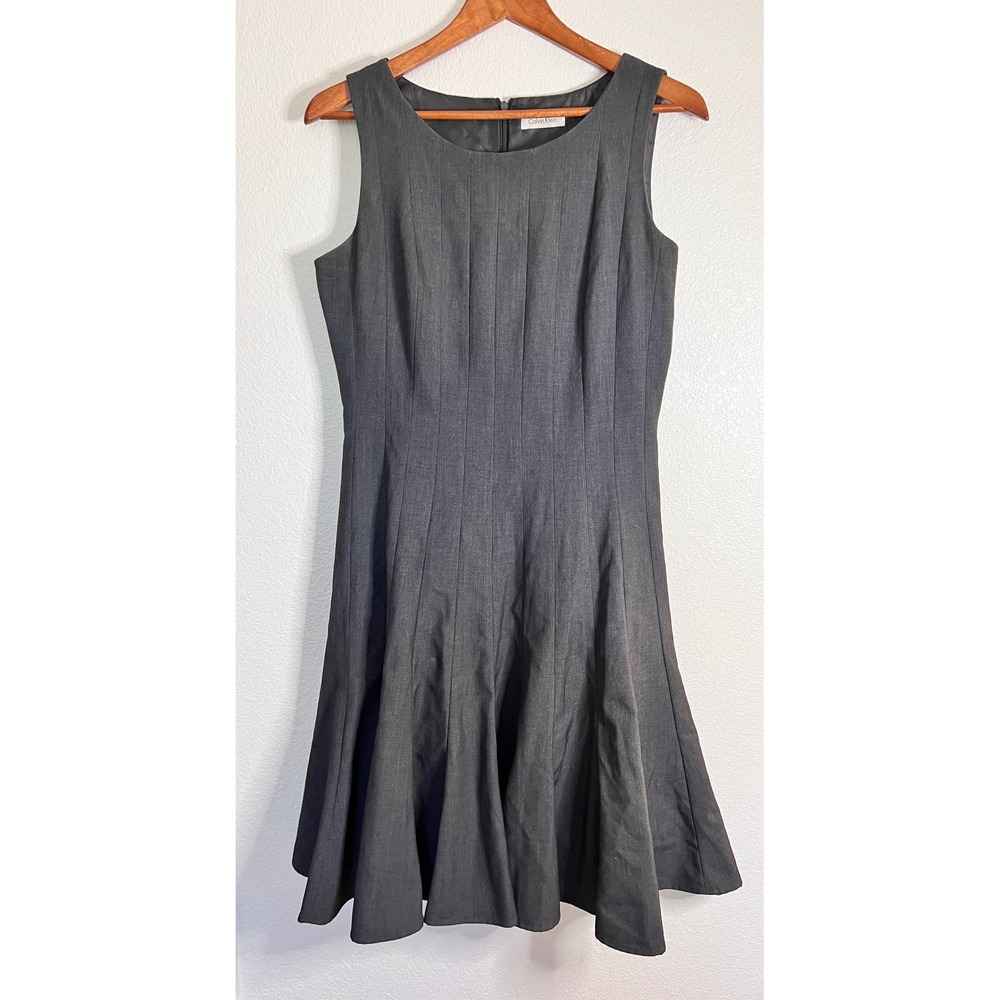 Calvin‎ Klein Gray Fit & Flare Sleeveless Career Dress Women's Size 8-12